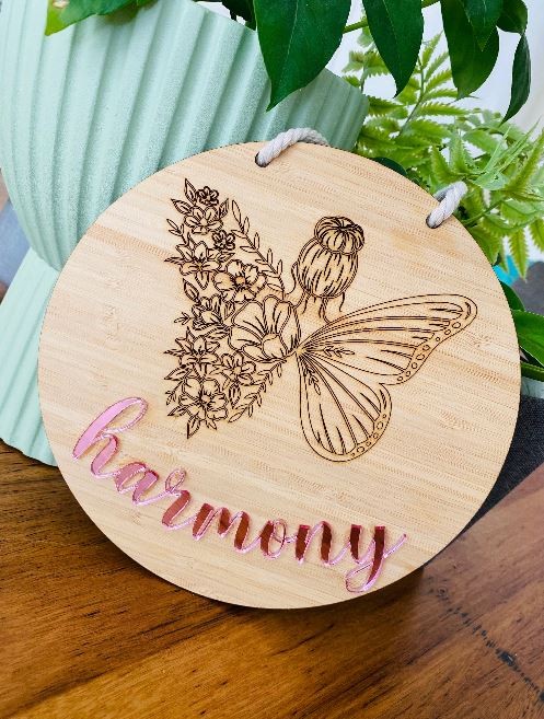 Butterfly floral name plaque